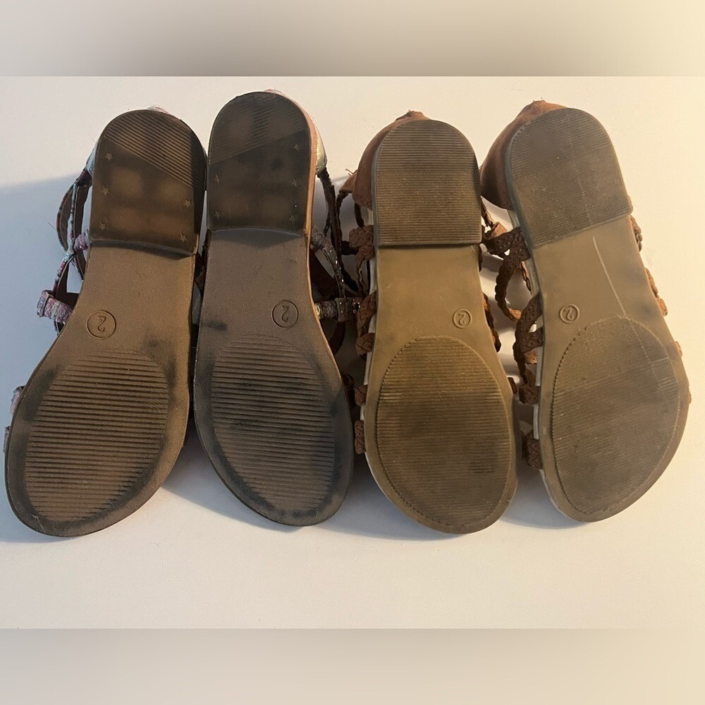 Set of 2 Pairs Girls Youth Size 2 Boho Strap Gladiator Sandals Shoes Footwear - Picture 8 of 16
